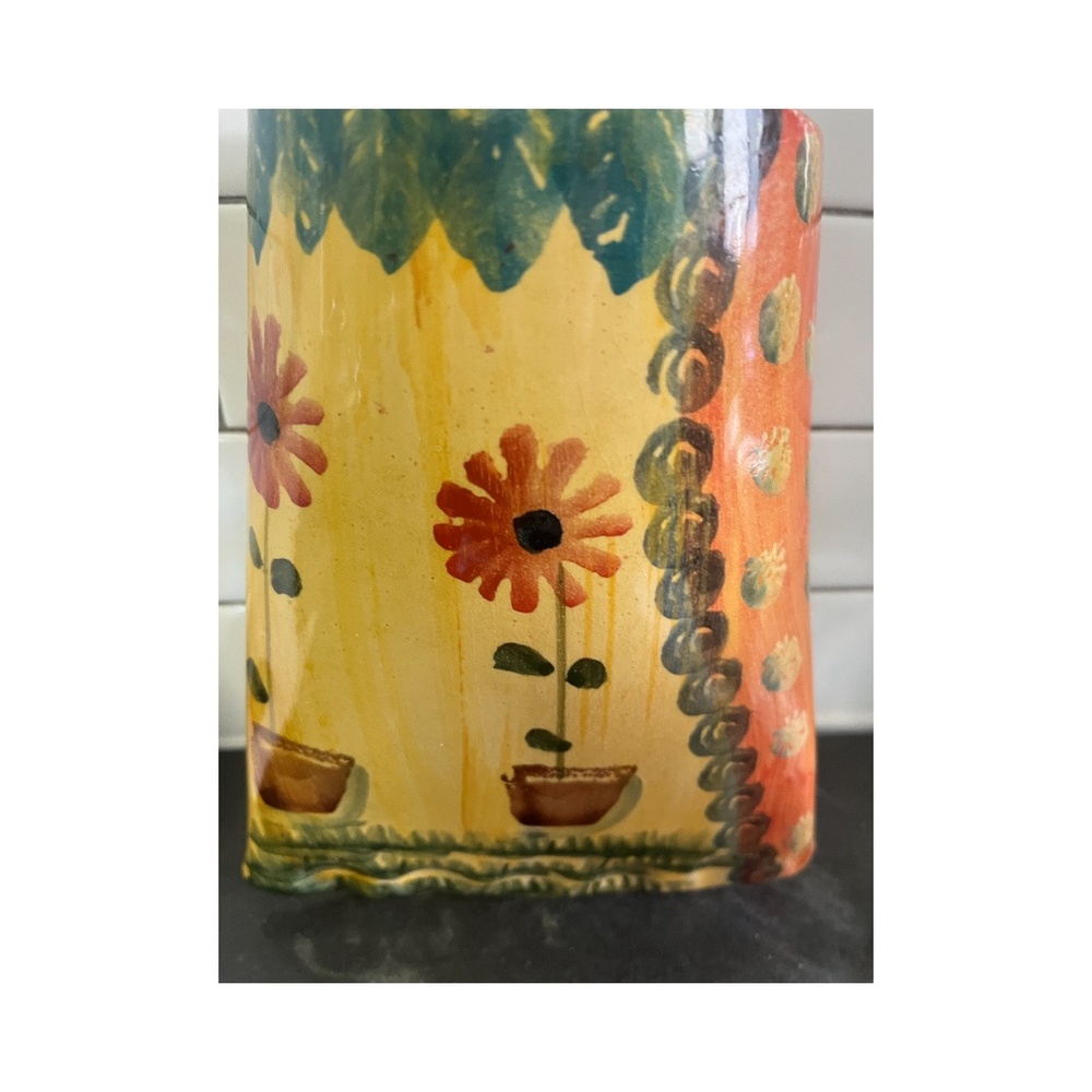 Italian pottery boho floral wall pocket vase